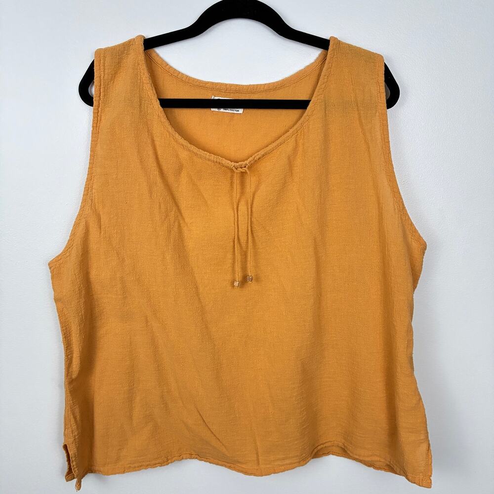 Mustard Yellow 100% Cotton Lightweight Drawstring Tank Top XXL FLAW Earthy Boho